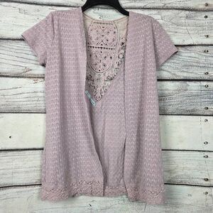 Maurices Mauve Lace Open Front Short Sleeve Cardigan M